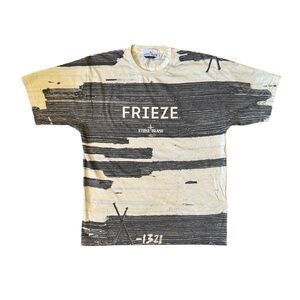Stone Island Cream and Black Brushstroke Graphic Tee